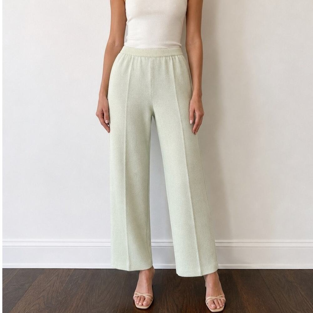 St John Collection Knit Pants Sage Green Wide Leg Luxury Coastal Lagenlook Sz 10